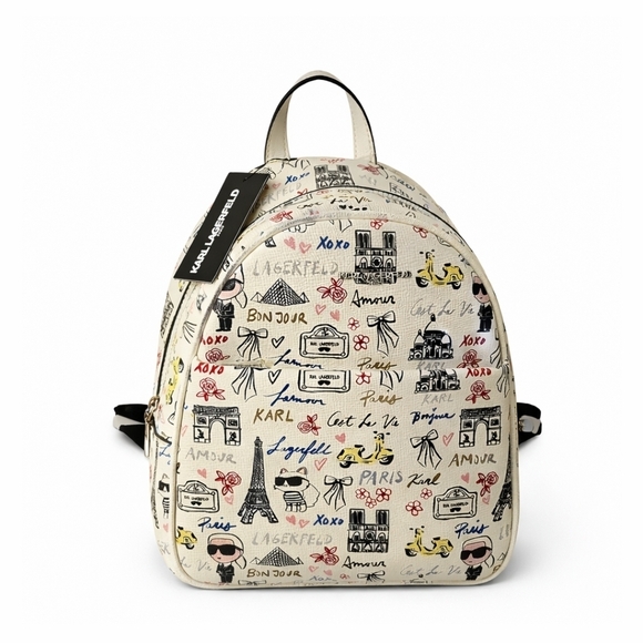 Karl Lagerfeld Handbags - Karl Lagerfeld Cream Backpack with Parisian Print